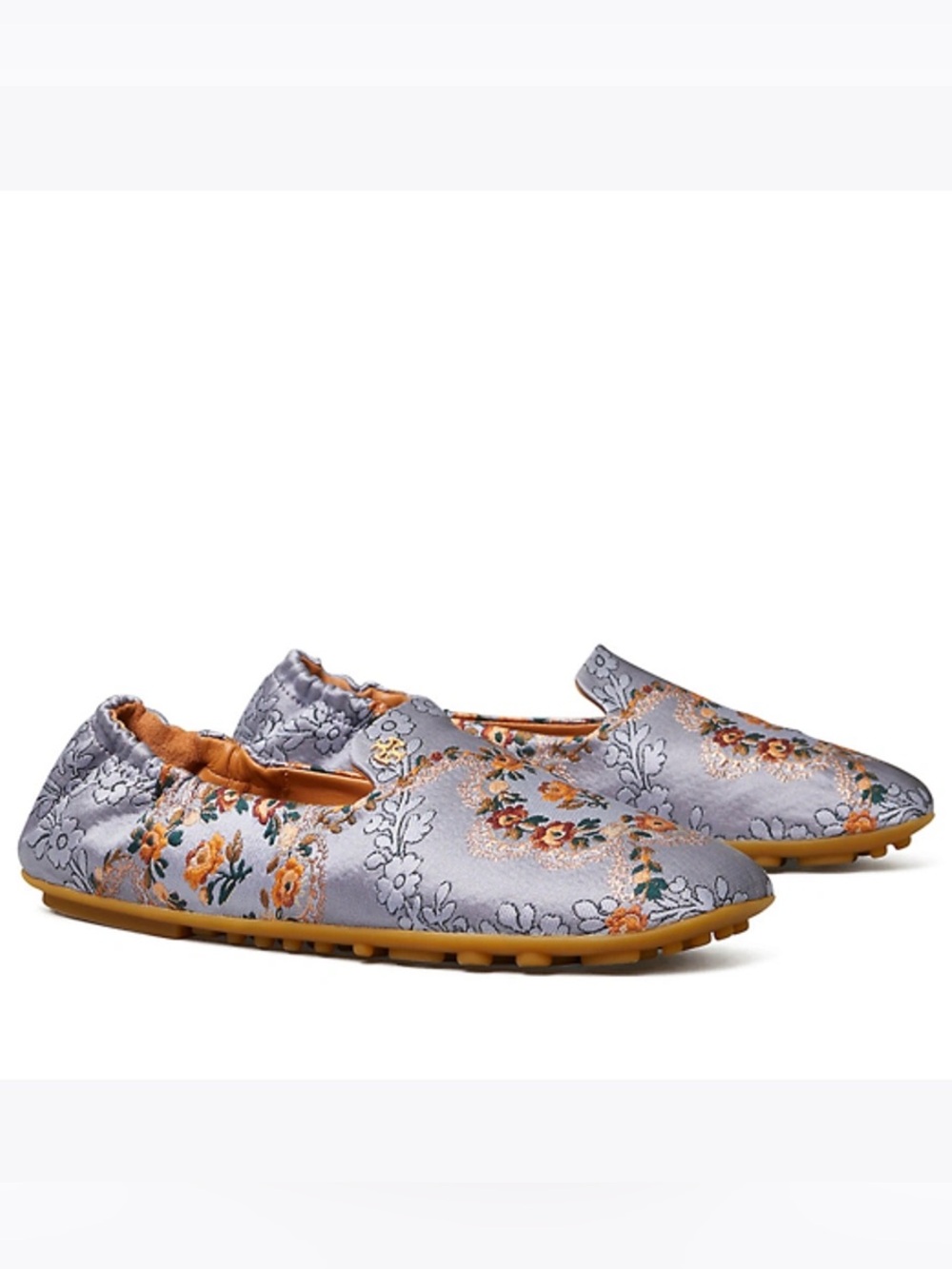 Tory Burch EUC Soft Smoking Slipper In Sea Frost Flower Brocade Sz 8.5